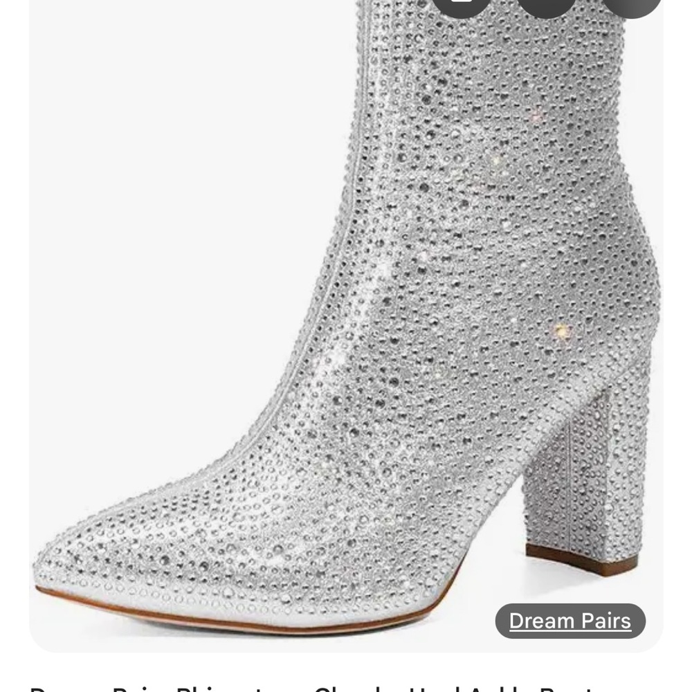 Dream Pairs Silver Heeled Boots Chunky Heel